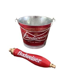 ☃️ Budweiser Silver and Red Beer Bucket and Tap Handle